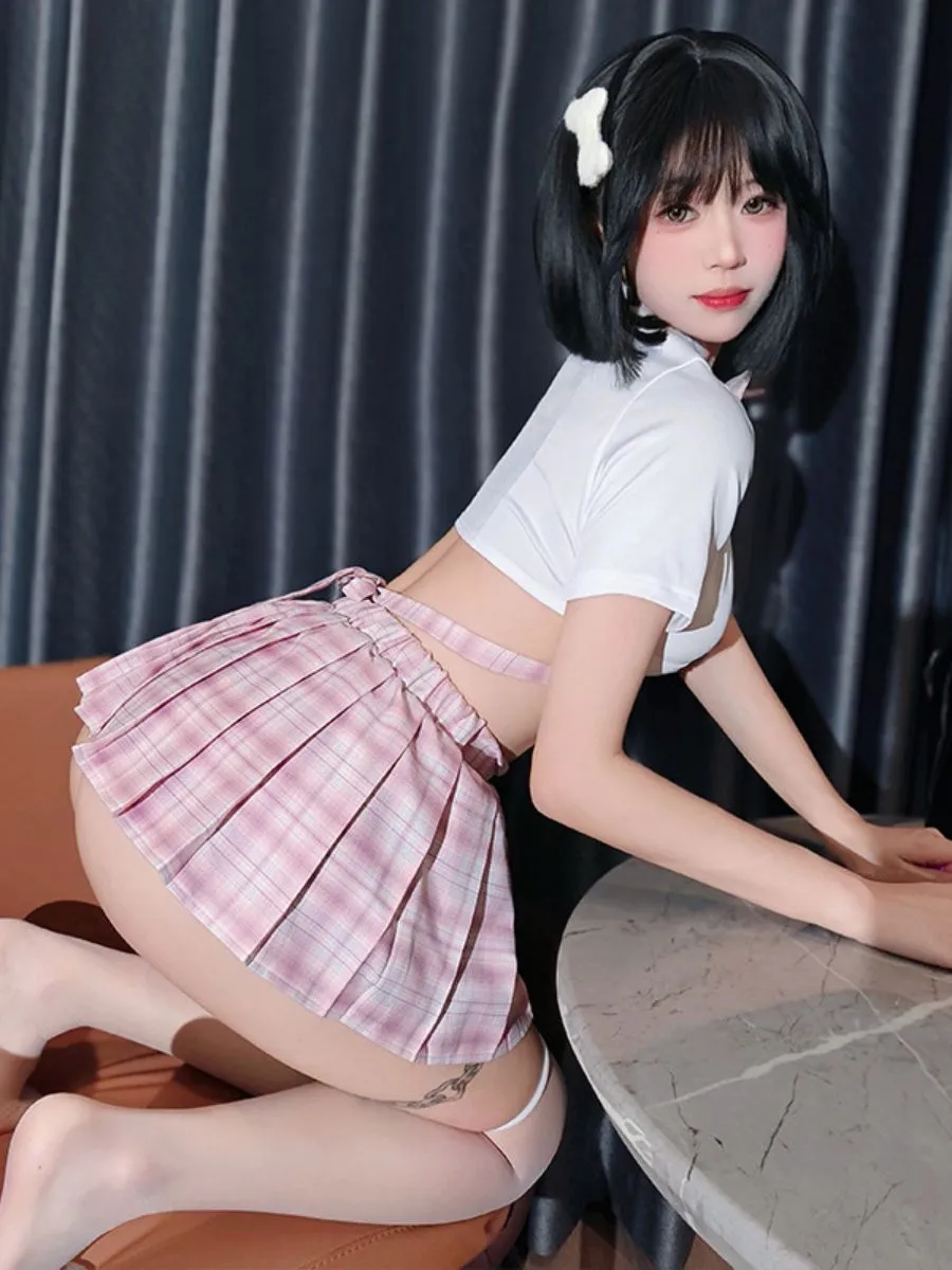 Pink Plaid Mini Skirt Uniform