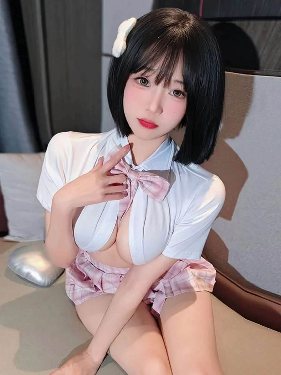 Pink Plaid Mini Skirt Uniform