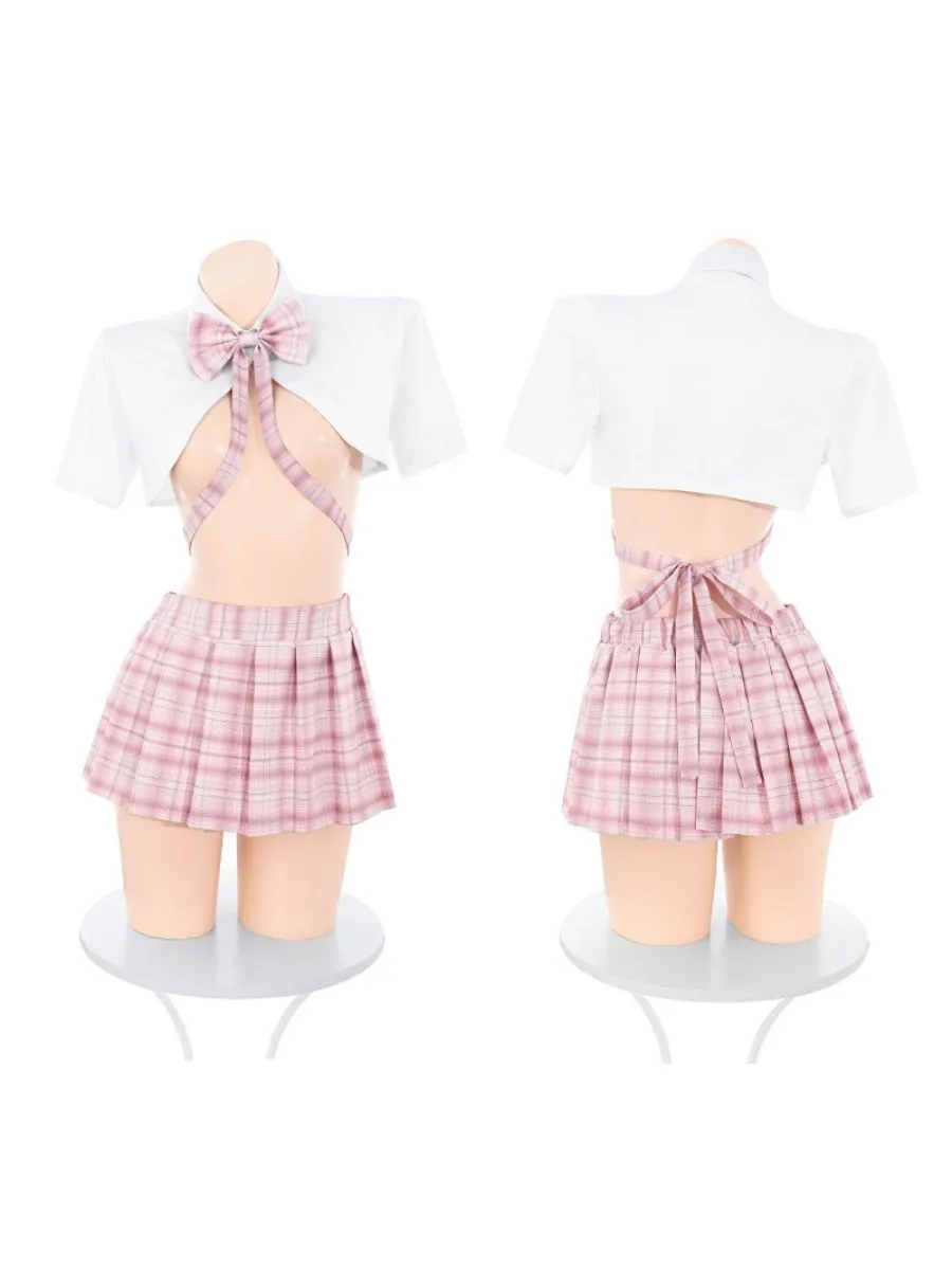 Pink Plaid Mini Skirt Uniform