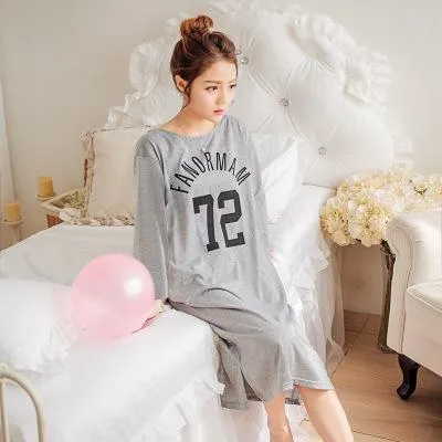 Plus Size Ladies Cartoon Sleepwear Long Sleeve Cute Nightdress Negligee Summer Cotton Nightgown Casual Nightshirt Home Dress