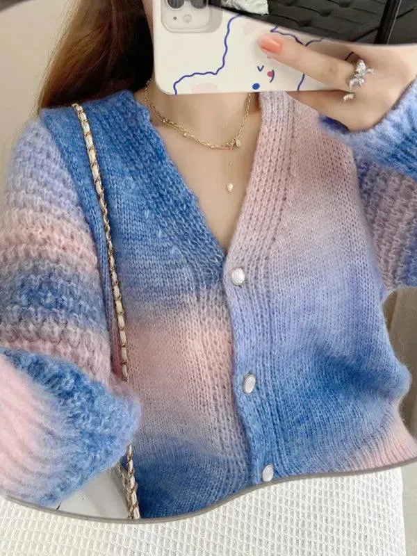 Rainbow Gradient  Women Cardigan Sweater