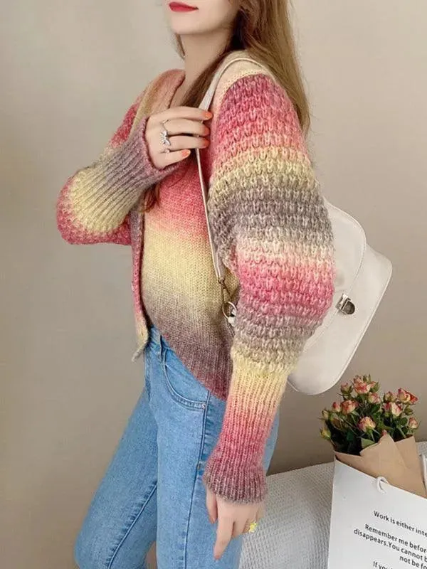 Rainbow Gradient  Women Cardigan Sweater