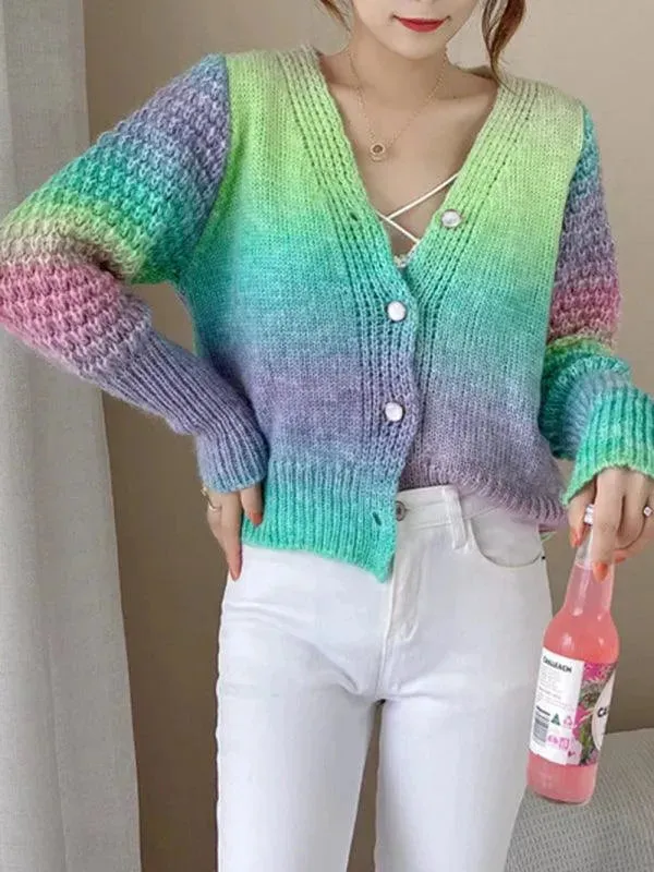 Rainbow Gradient  Women Cardigan Sweater