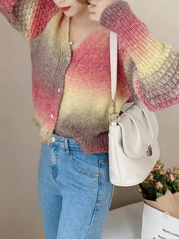 Rainbow Gradient  Women Cardigan Sweater