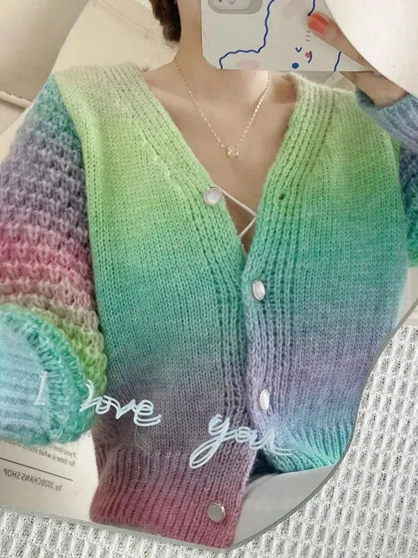 Rainbow Gradient  Women Cardigan Sweater