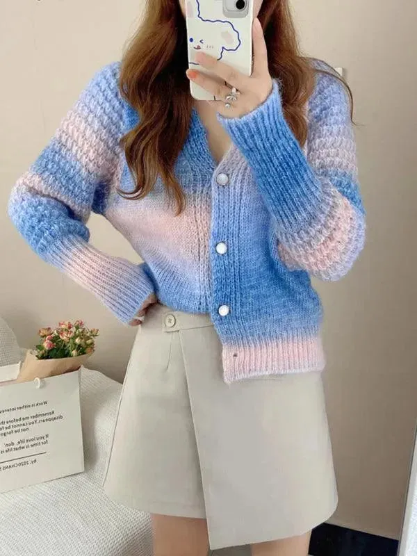 Rainbow Gradient  Women Cardigan Sweater