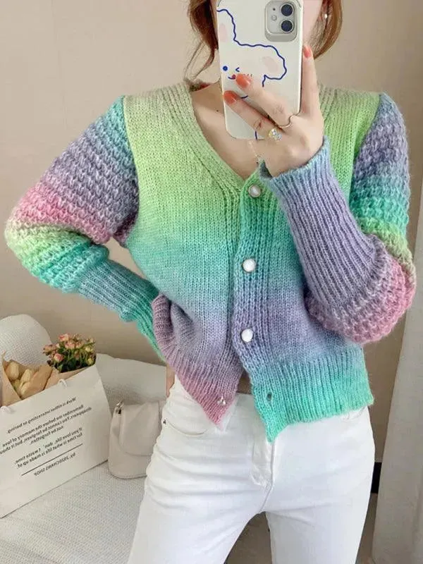 Rainbow Gradient  Women Cardigan Sweater