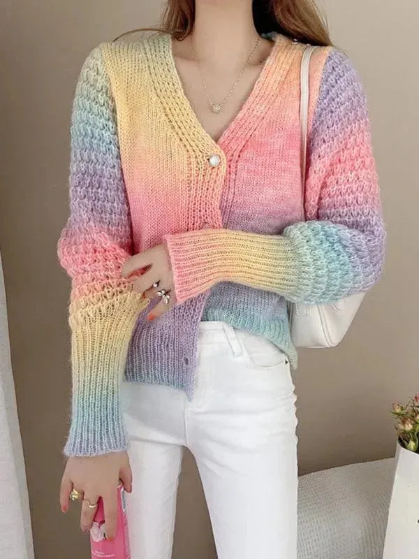 Rainbow Gradient  Women Cardigan Sweater