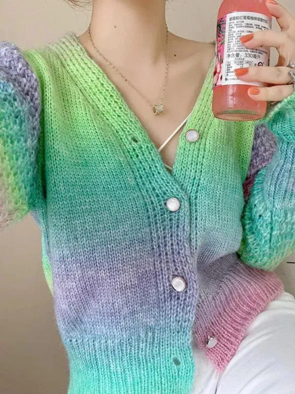 Rainbow Gradient  Women Cardigan Sweater