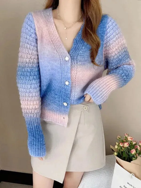 Rainbow Gradient  Women Cardigan Sweater