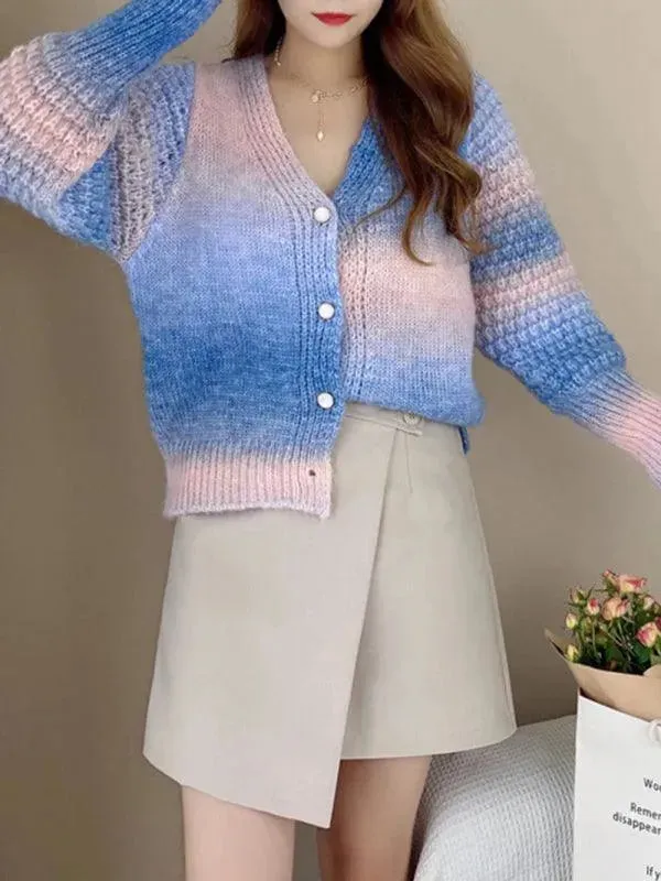 Rainbow Gradient  Women Cardigan Sweater