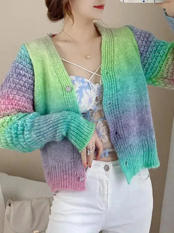 Rainbow Gradient  Women Cardigan Sweater
