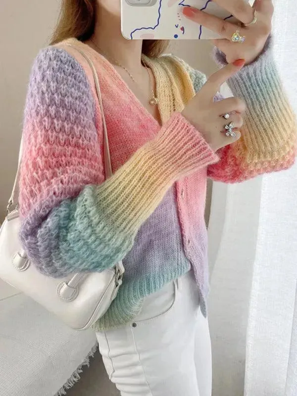 Rainbow Gradient  Women Cardigan Sweater