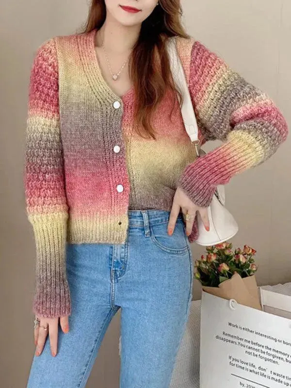 Rainbow Gradient  Women Cardigan Sweater