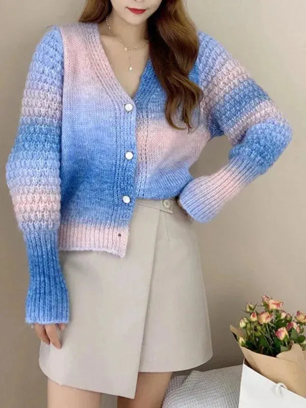 Rainbow Gradient  Women Cardigan Sweater
