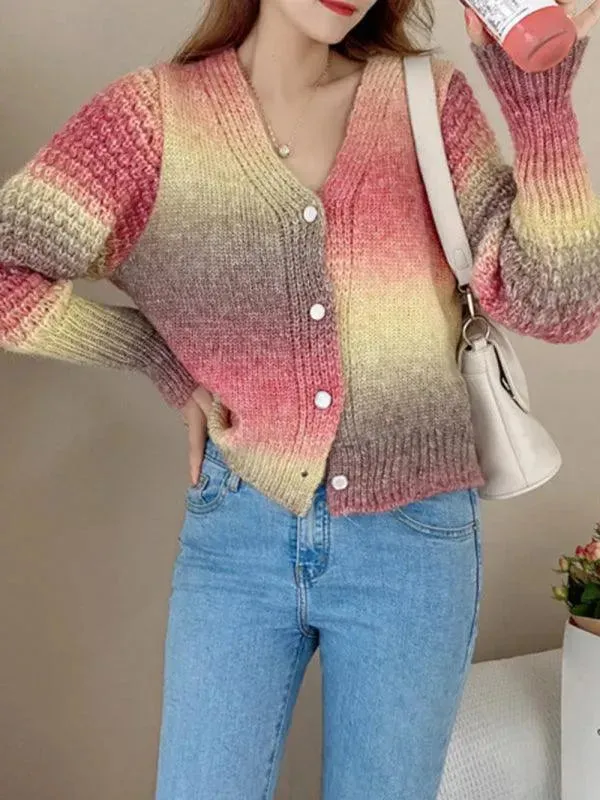 Rainbow Gradient  Women Cardigan Sweater