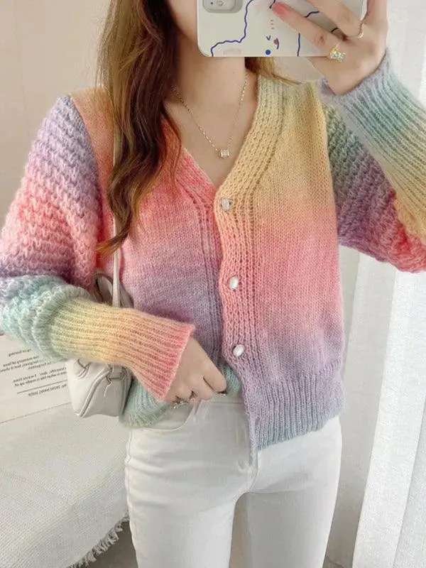 Rainbow Gradient  Women Cardigan Sweater