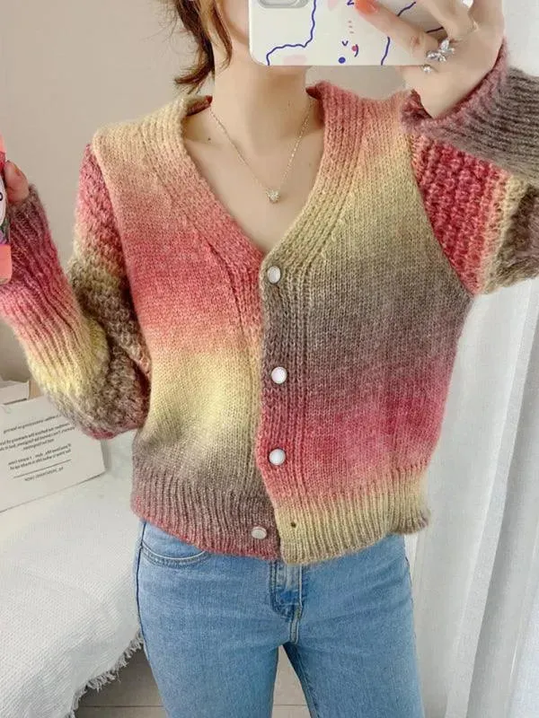 Rainbow Gradient  Women Cardigan Sweater