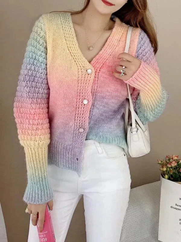 Rainbow Gradient  Women Cardigan Sweater