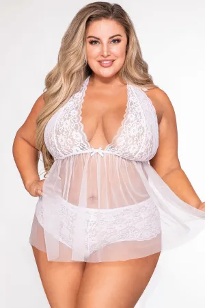 Sheer Halter Babydoll & Lace-Up Panty