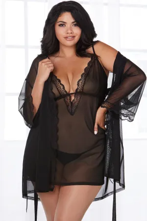 Sheer Mesh Chemise & Robe Set