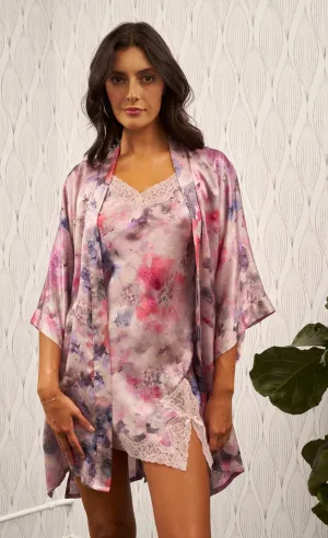Silk Short Kimono Flower Clouds