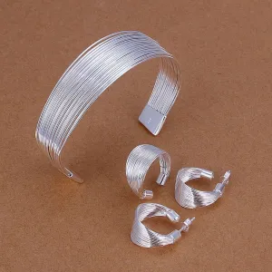 silver plated cute jewelry sets necklace bracelet bangle earring ring SMTS312 ELY