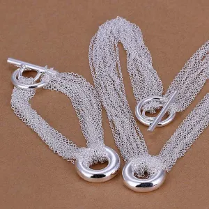 silver plated net  cute fine stud bracelet jewelry sets SMTS 98 ELY