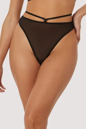 Sloan Black Mesh and Strap High Waist Thong