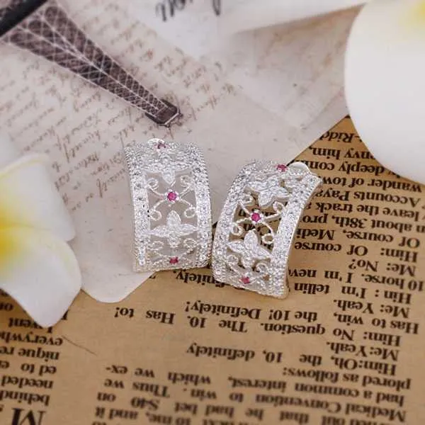 style silver earring Cute Inlaid Stone stud orecchini jewellery 188 ELY