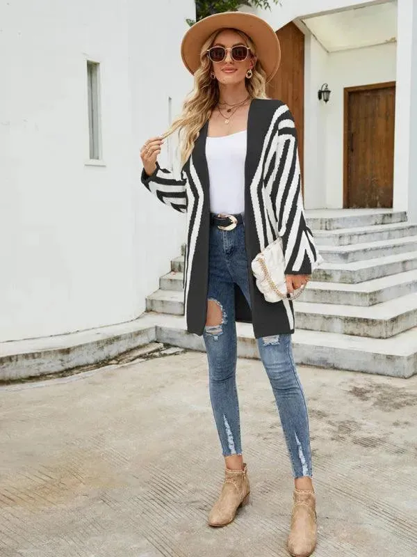 V-Neck Diamond Stripe Cardigan Sweater