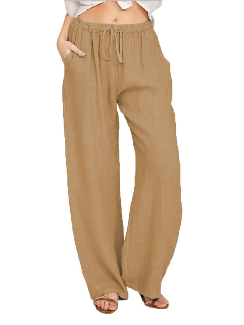 Women Casual Lightweight Drawstring Elastic Waist Pants With Pockets