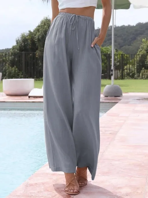 Women Casual Lightweight Drawstring Elastic Waist Pants With Pockets