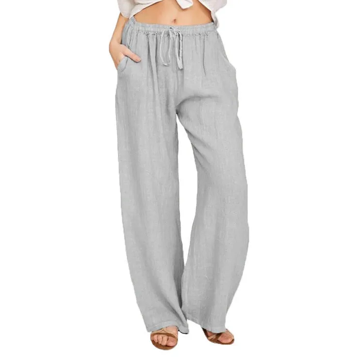 Women Casual Lightweight Drawstring Elastic Waist Pants With Pockets