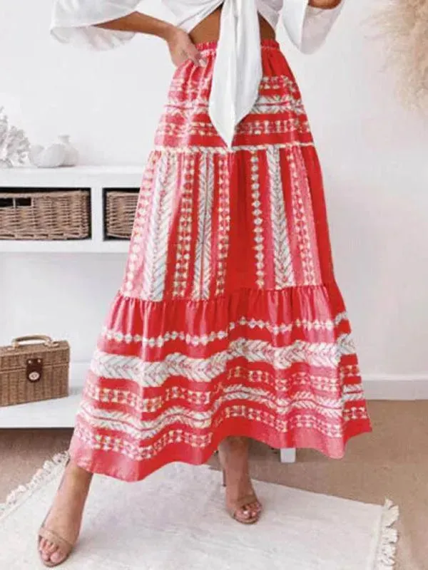 Women Ethnic Style Printed Prairie Skirt