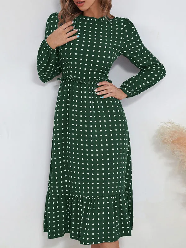 Women's Casual Midi Polka Dot Dress