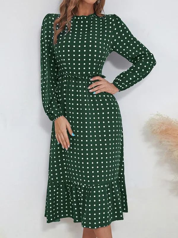 Women's Casual Midi Polka Dot Dress
