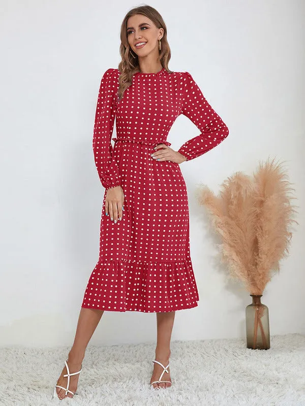 Women's Casual Midi Polka Dot Dress