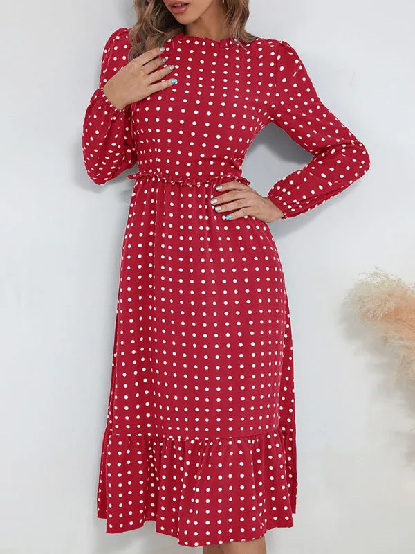 Women's Casual Midi Polka Dot Dress