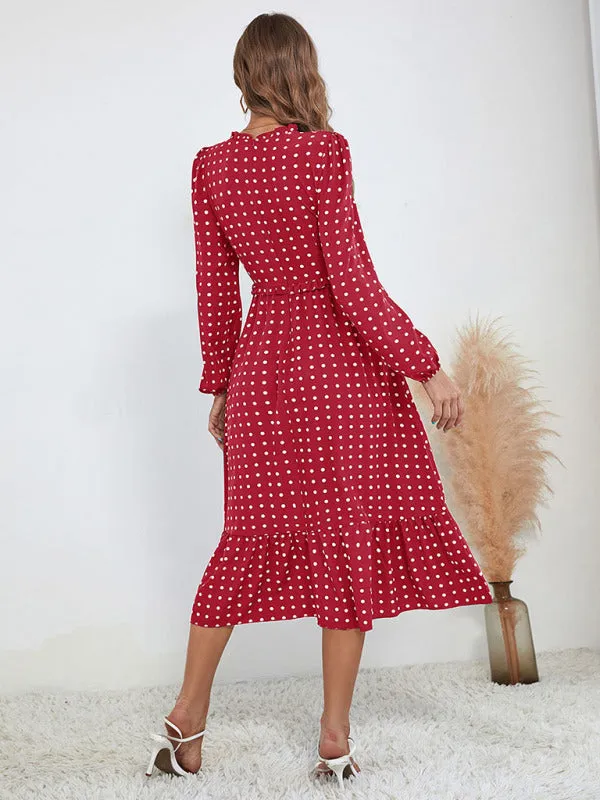 Women's Casual Midi Polka Dot Dress