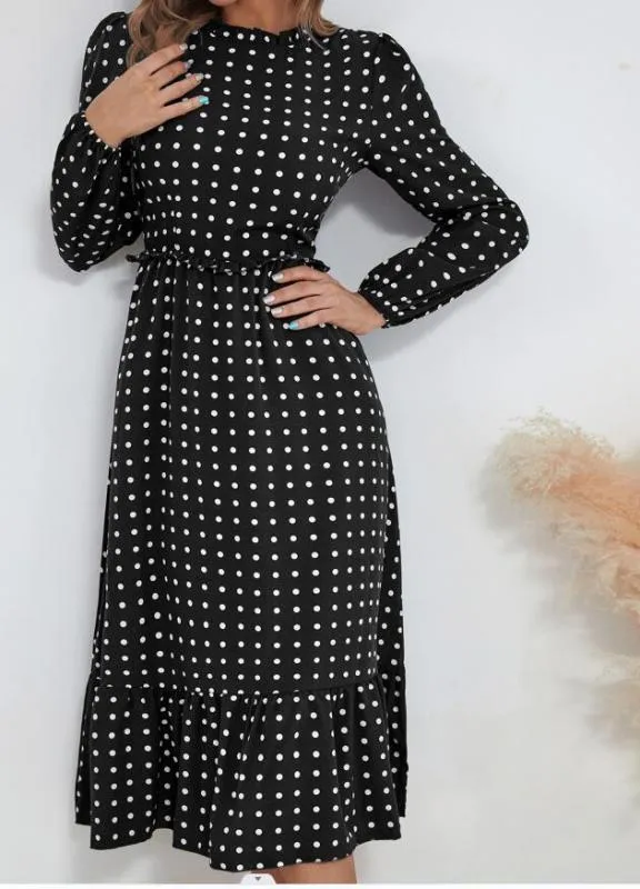 Women's Casual Midi Polka Dot Dress