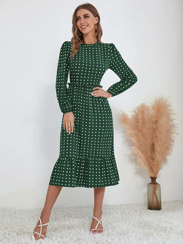 Women's Casual Midi Polka Dot Dress
