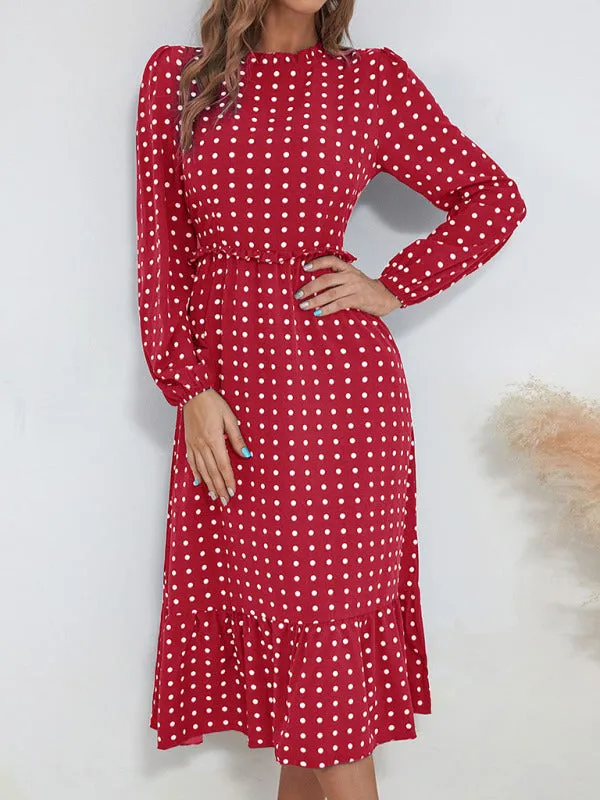 Women's Casual Midi Polka Dot Dress