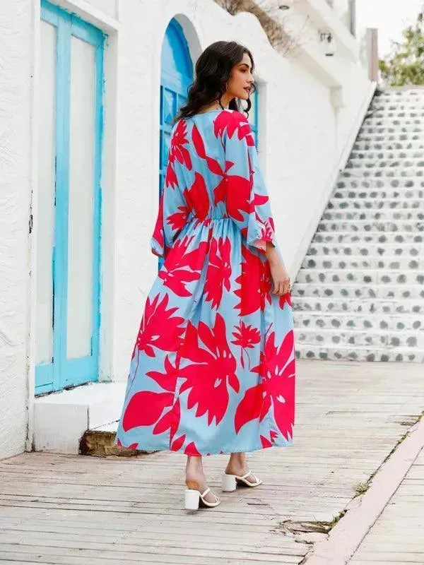 Womens Floral Chiffon Midi Dress