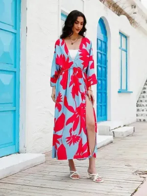 Womens Floral Chiffon Midi Dress
