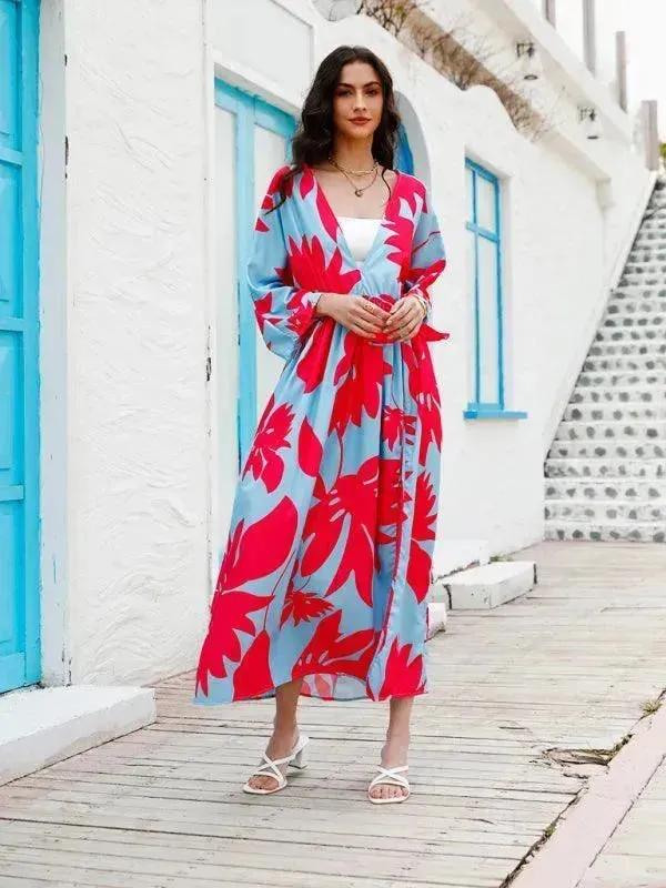 Womens Floral Chiffon Midi Dress