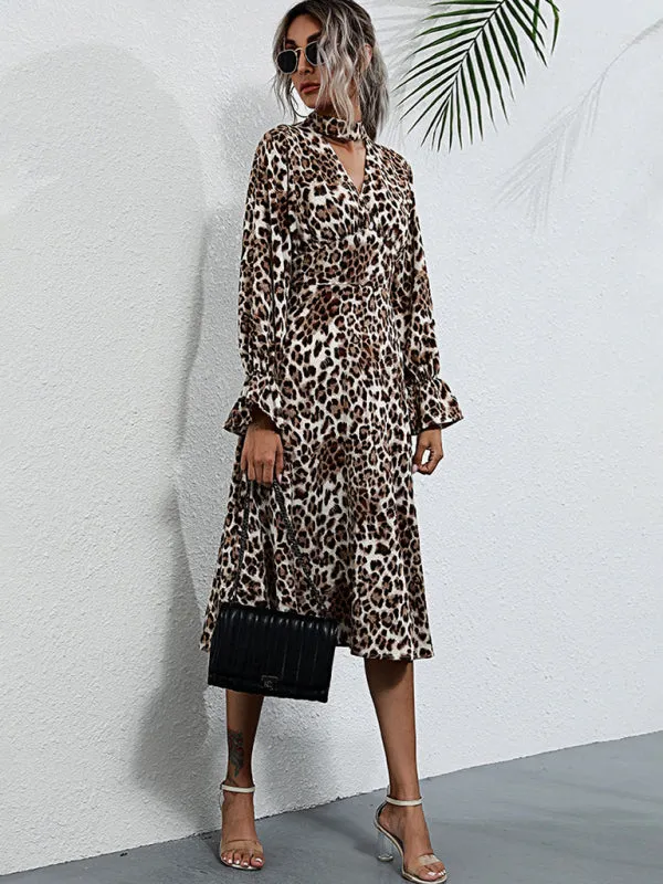 Women's Leopard Print Midi Dress