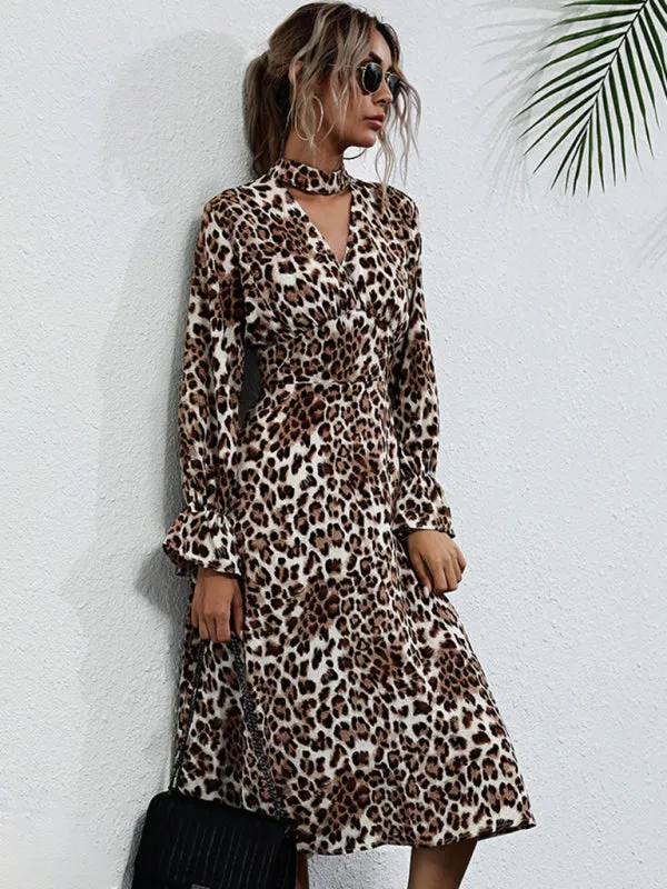 Women's Leopard Print Midi Dress