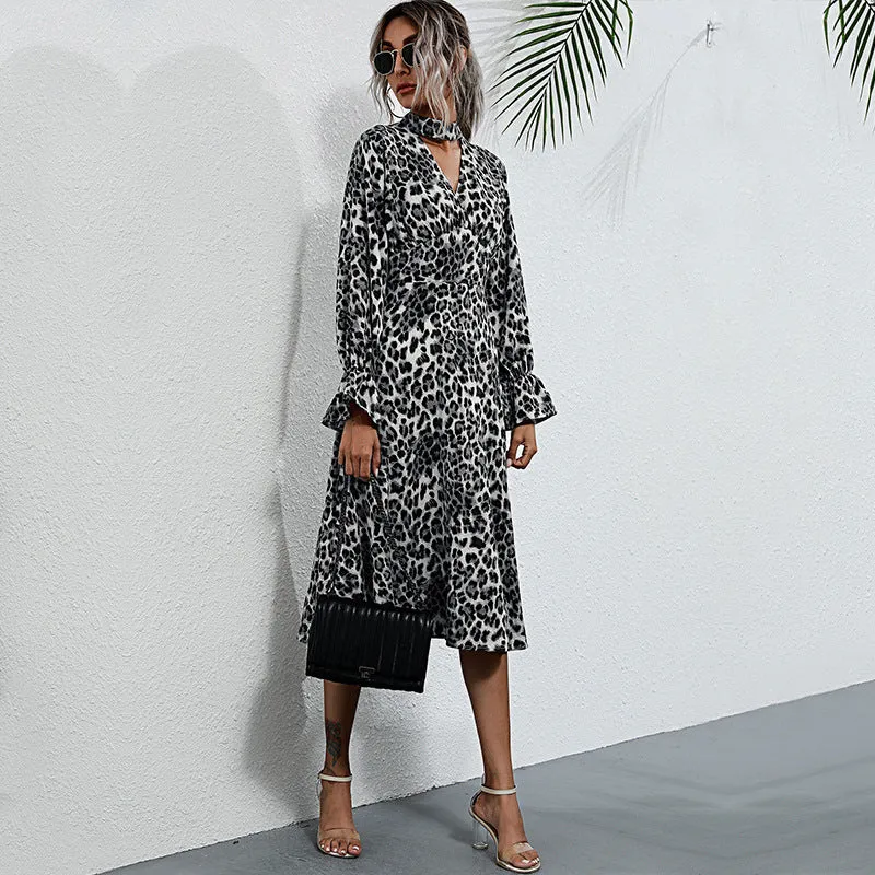 Women's Leopard Print Midi Dress