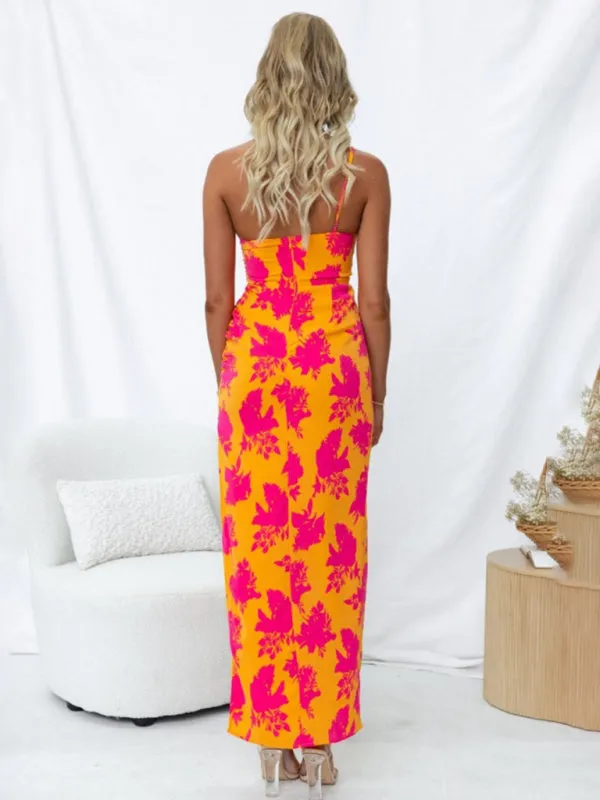 Women's Printed Slit-in One Shoulder Bodycon Dress